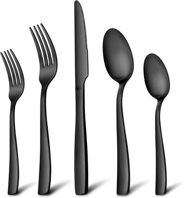 Matte Black Silverware Set for 4 20 Pieces Stainless Steel Flatware Eating Ut...