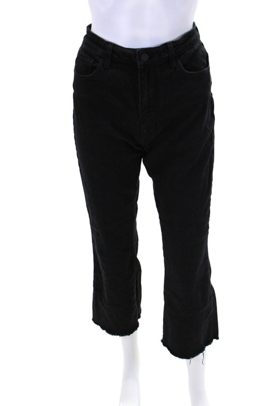 L'Agence Womens Kendra High Rise Cropped Flare Leg Jeans Black Cotton Size 27