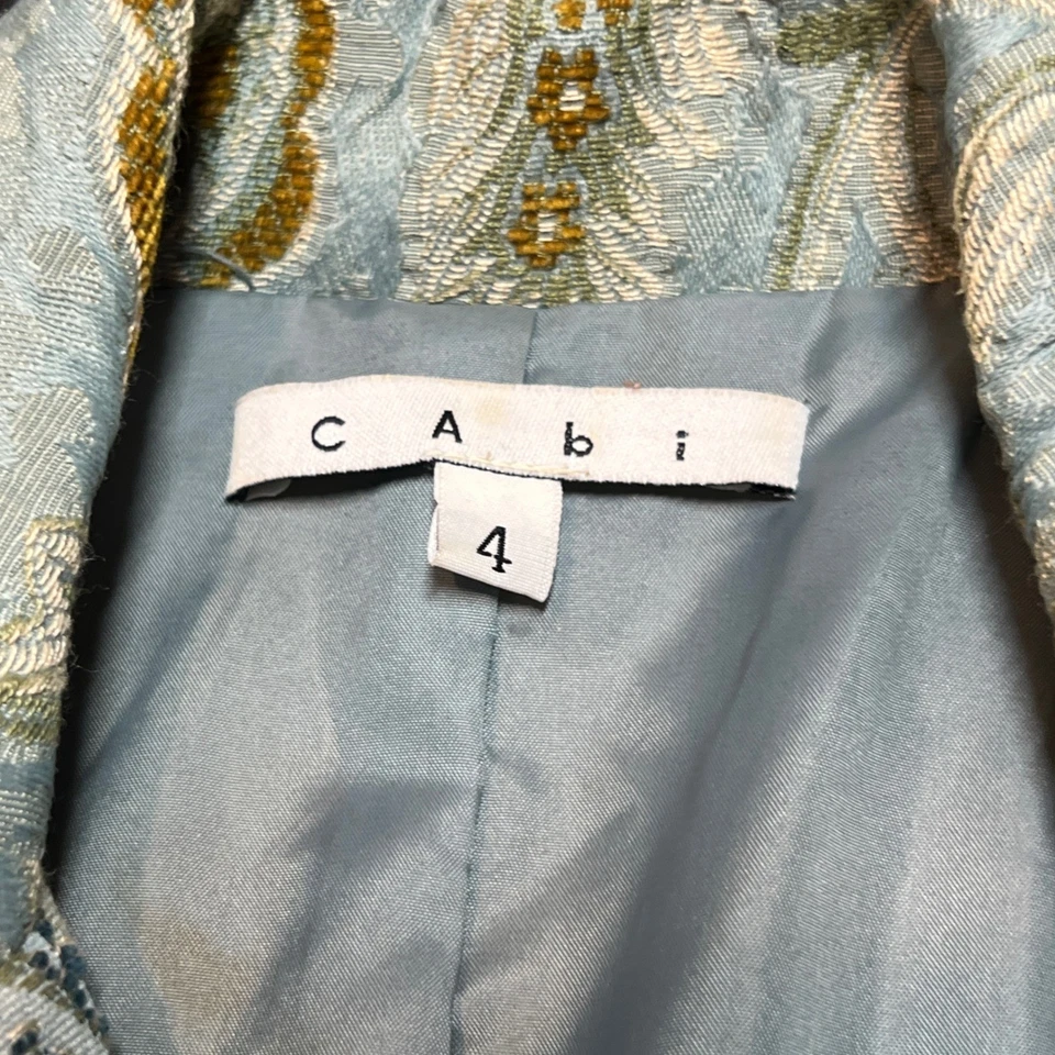 Abrigo para mujer Cabi talla 4 Ginebra jacobeo floral tapiz brocado azul Foto 3 de 4