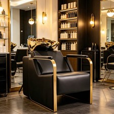 Black Gold Backwash Shampoo Chair Hair Wash Station Ceramic Bowl Sink Salon