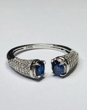 Unique Beautiful 925 Sterling Silver Natural Double Blue Sapphire Open Ring