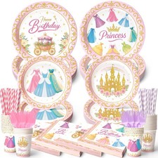300 Pcs Princess Paper Plates Napkins, Birthday Party Supplies 300Pcs, 300pcs