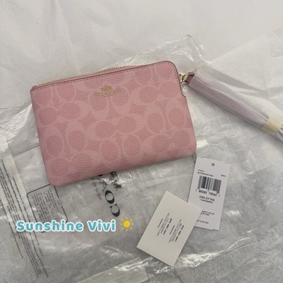 NWT Coach CAQ75 Corner Zip Wristlet In Signature Canvas In Gold