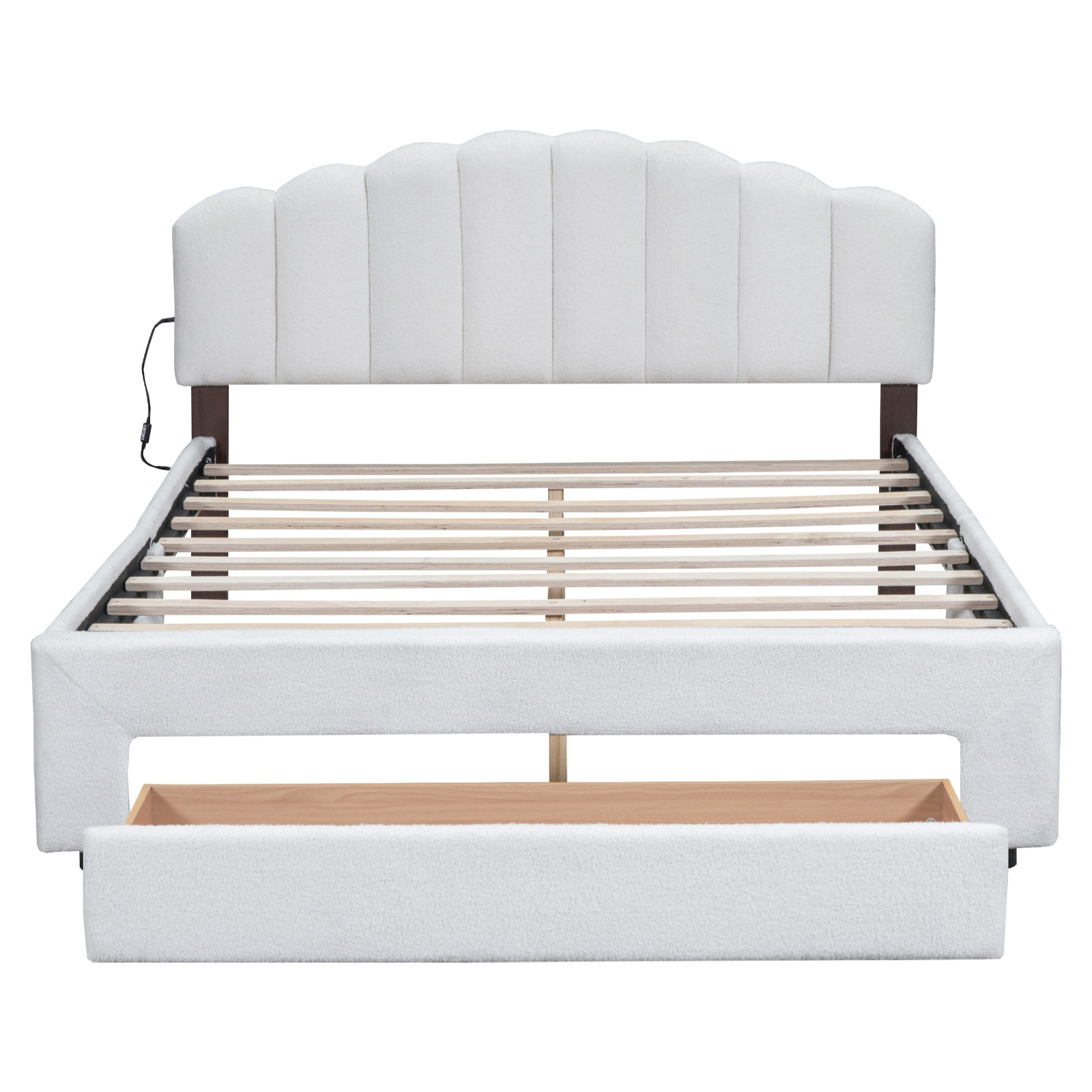Cozy Teddy Fleece Platform Bed with Convenient Storage Drawer