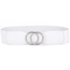 Women's Elastic Stretch Wide Waist Belt with Double Ring Gold Silver Buckle