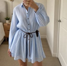 Zara Damen Hemdblusenkleid hellblau kurz Lang...