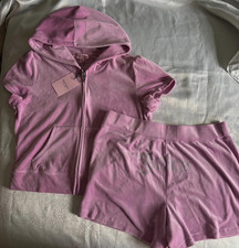 NWT JUICY COUTURE Two Piece Y2K Style Pink Velour Shorts Hoodie XL