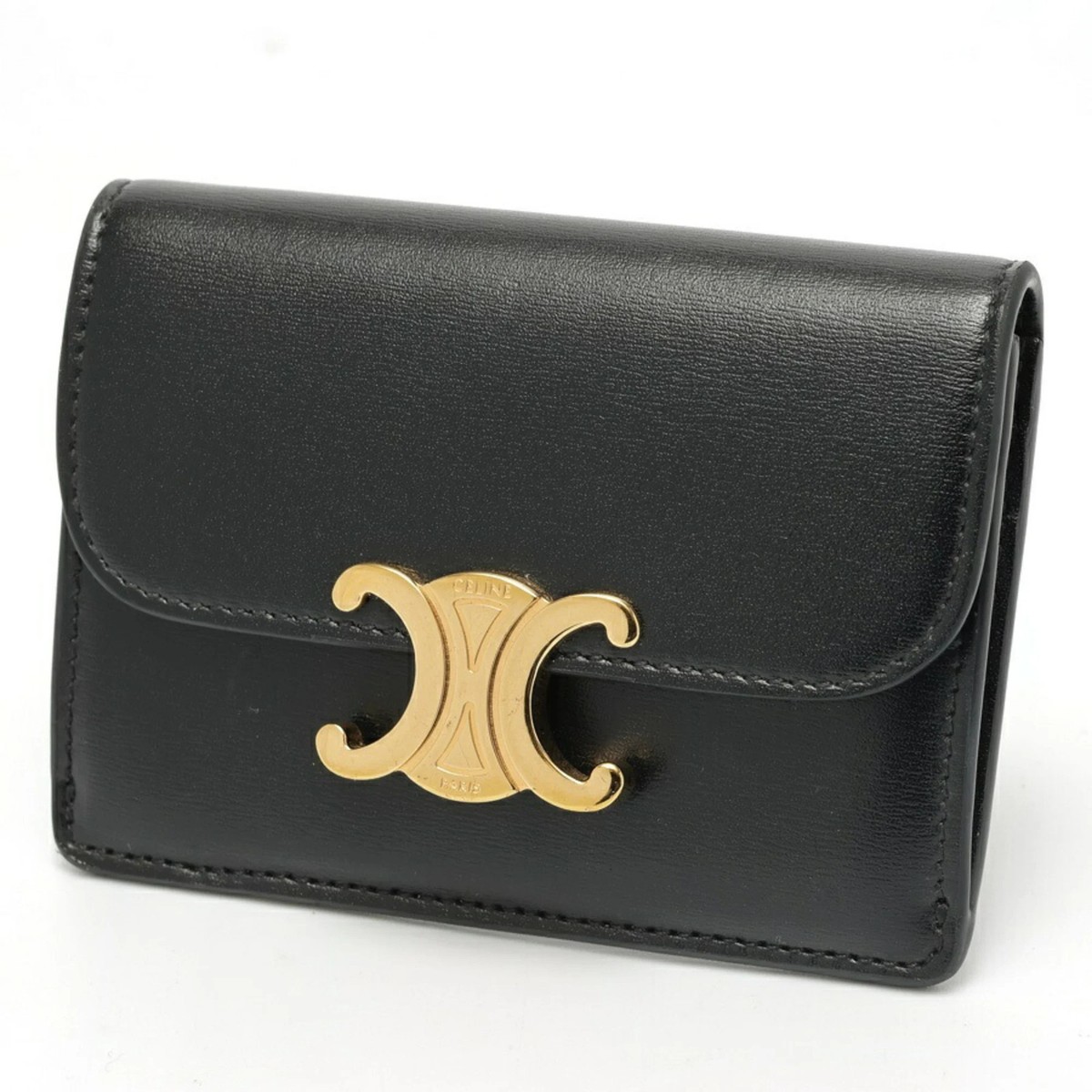 CELINE 黒 レザー 三つ折り財布 Celine Wallet 10I583DPV.38NO Shiny Calfskin Black S-159610