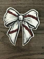 Baseball & Red Coquette Bow Embroidered Iron On Patch