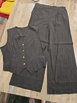 Women's Pre-owned 2 Piece Vest Slacks, XL, Wide-leg, Black, Cotton Poly