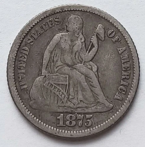 1875-S Seated Liberty Silver Dime MM Under Bow - Fine, San Francisco 10C coin