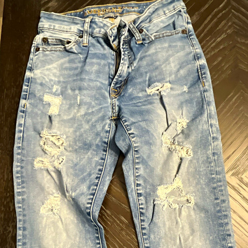 American Eagle Outfitters Extreme Flex Skinny Jeans Light Wash Distressed Blue 2