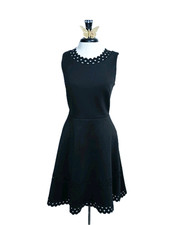 WHBM Women LBD Fit And Flare Scuba Cocktail Dress 4 Black Cutouts Party Event