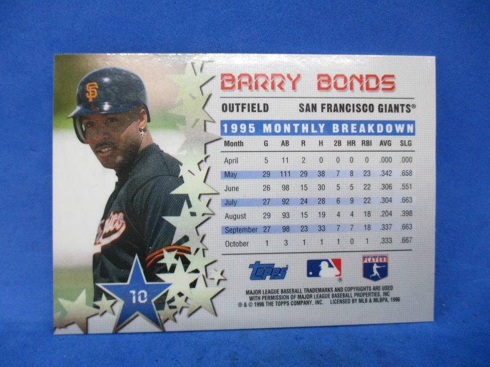 1996 Topps - Star Power SPARKLE SP #10 Barry Bonds - Image 2 of 2