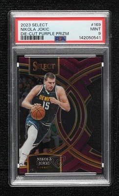 2023-24 Select Premier Level Purple Prizm Die-Cut 43/99 Nikola Jokic PSA 9 0x3f