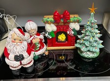 Santa & Mrs Claus Lighted Fireplace,Sparkle Stockings,9.5 In, Tree Not Included