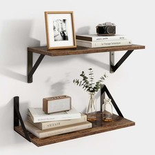 Floating Shelves Wall Mounted Set of 2 Rustic Brown Wood Bookshelf 16x8in Decor