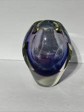 FLAVIO POLI for SEGUSO Murano Sommerso Art Glass Cut Facet Cased Vase 5.5   f7 