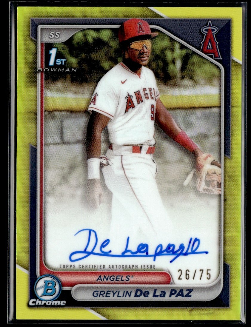2024 Bowman Chrome 1st Yellow Refractor Greylin De La Paz Auto /75 Los Angeles