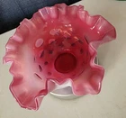 Vintage Fenton Pink Cranberry Coin Dot Ruffled Edge Bowl Candy Dish Vase Glass
