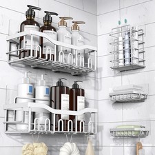 EUDELE 5-Pack Rustproof Stainless Steel Shower Caddy No Drill Adhesive Bathroom