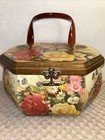 Vintage 1960’s Wooden Decoupage Octagon Box Purse w/ Lucite Handle