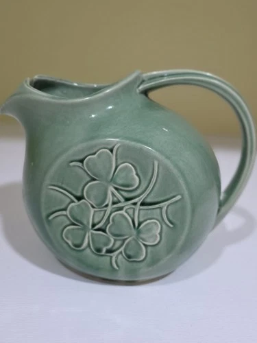 McCoy Green Ceramic Shamrock Pitcher Irish Theme Glossy Pottery USA