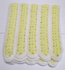 NEW BOYS GIRLS HANDMADE YELLOW & WHITE CROCHET KNIT BABY BLANKET 38X48 BIN #BL
