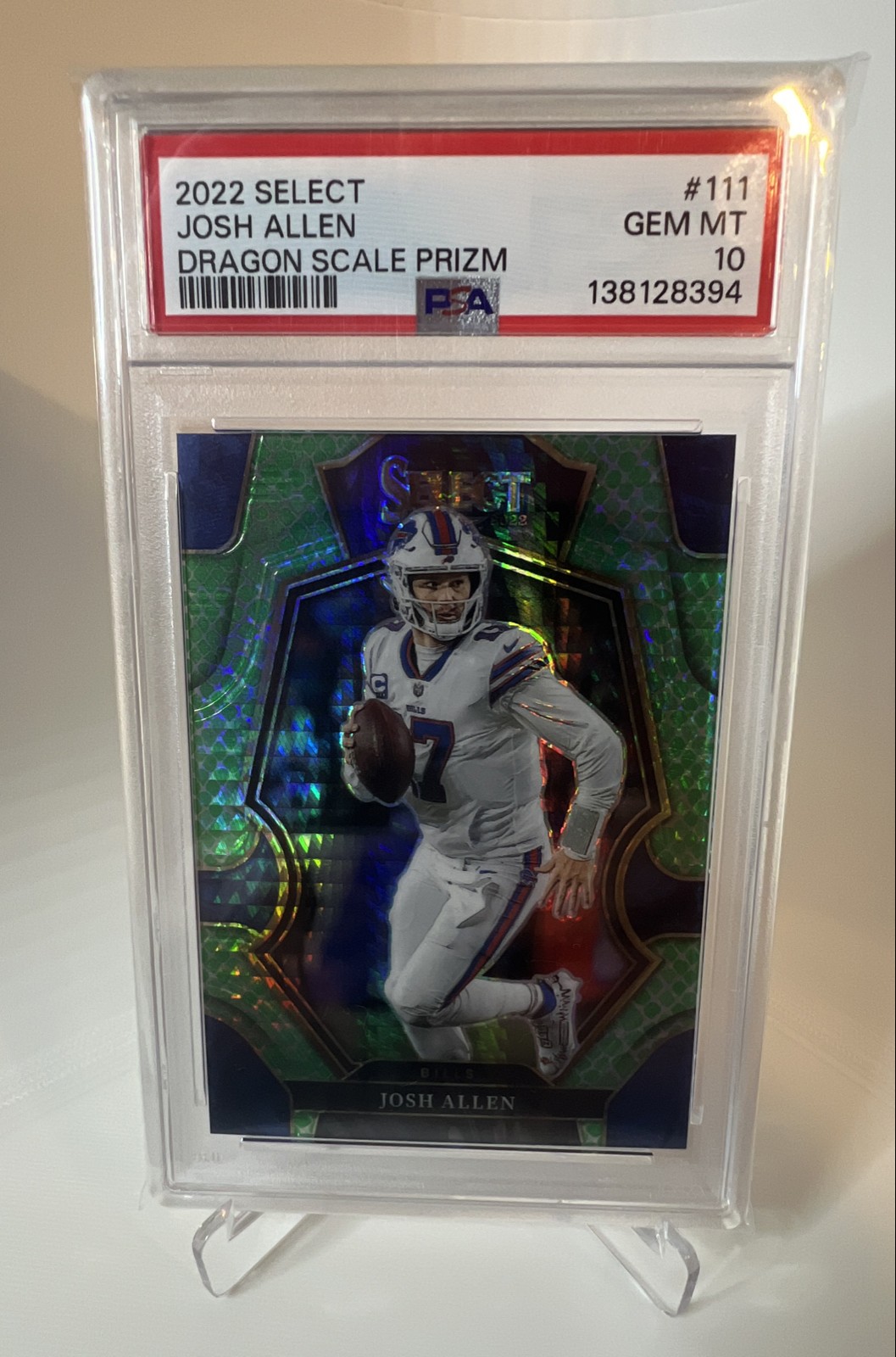 2022 Panini Select - Premier Level Josh Allen #111 Dragon Scale Prizm /89 PSA 10