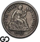 1867-S Seated Liberty Half Dime, Tough Better Date XF++ San Francisco Issue