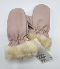 H M Girl  s Blush Fabric with Faux Fur Lining Mittens Size 1-2 Yrs NWT