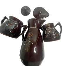 Vintage Japanese Moriage Style Redware Coffee/Teapot with Creamer and Sugar