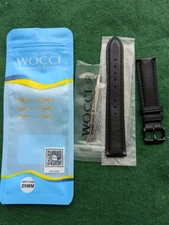 WOCCI Watch Strap 20mm  Watch Strap/ Watch Band Black Leather. New.