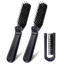 Foldable Brush for Purse, 2 Pack Small Portable Travel Hair 2 Pack, Black 