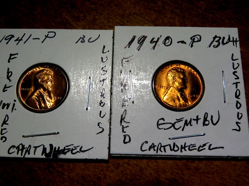Lustrous Cartwheel Gem+ RED Brilliant Uncirculated 1940P 1941P Lincoln Pennys L1