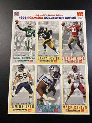 1993 McDONALDS Limited Edition NFL GameDay Collector Cards 3 of 3 Sheet C UNCUT