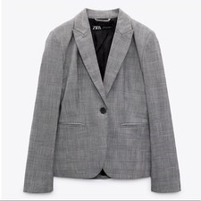 Zara Gray Plaid Tailored Blazer sz 6