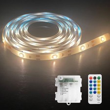 Battery Operated Led Strip Lights Warm White with Remote, 8 Modes, Timer, Dimmab
