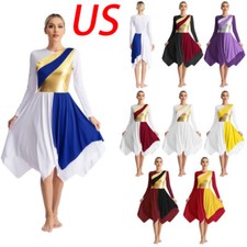 Womens Dance Dress Celebration Dresses Worship Dancewear Patchwork Outfit Hem