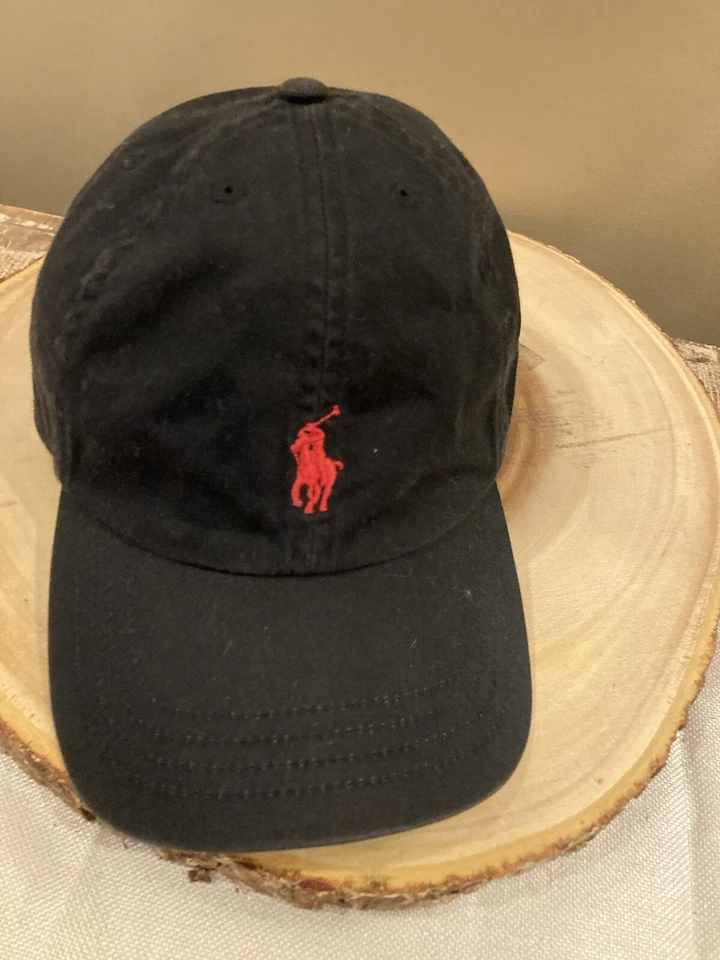 Polo Ralph Lauren Negro Rojo Poni Jóvenes Niños 8-20 Ajustable Correa Trasera Gorra Sombrero Foto 3 de 4