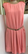 Chloe Dress Salmon Pleated Silk With Belt Size 38