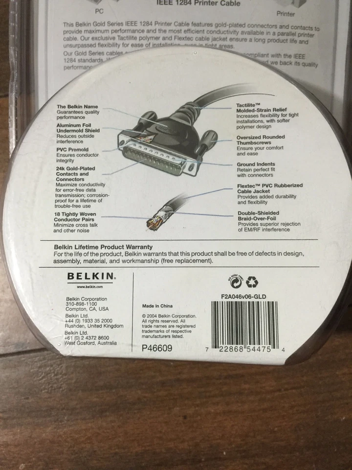 Belkin 24 Gold Plated Connect PC to ieee 1284 printer cable db25 6’ high speed - Image 3 of 4