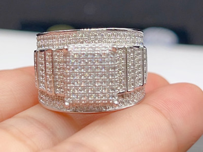 3.40Ct Round Cut Moissanite Men's Cluster Engagement Ring 14K White Gold Plated
