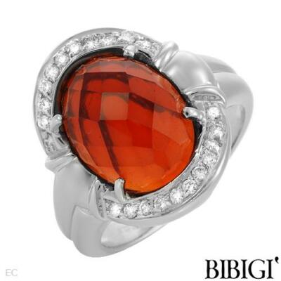 BIBIGI Italy 18K Weißgold Ring mit super sauberen Diamanten & Granat. Größe 7. Neu