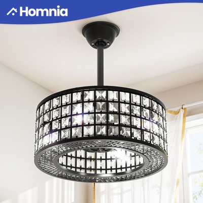 18'' Caged Ceiling Fan Chandelier Fixture Remote Control Reversible for Winter