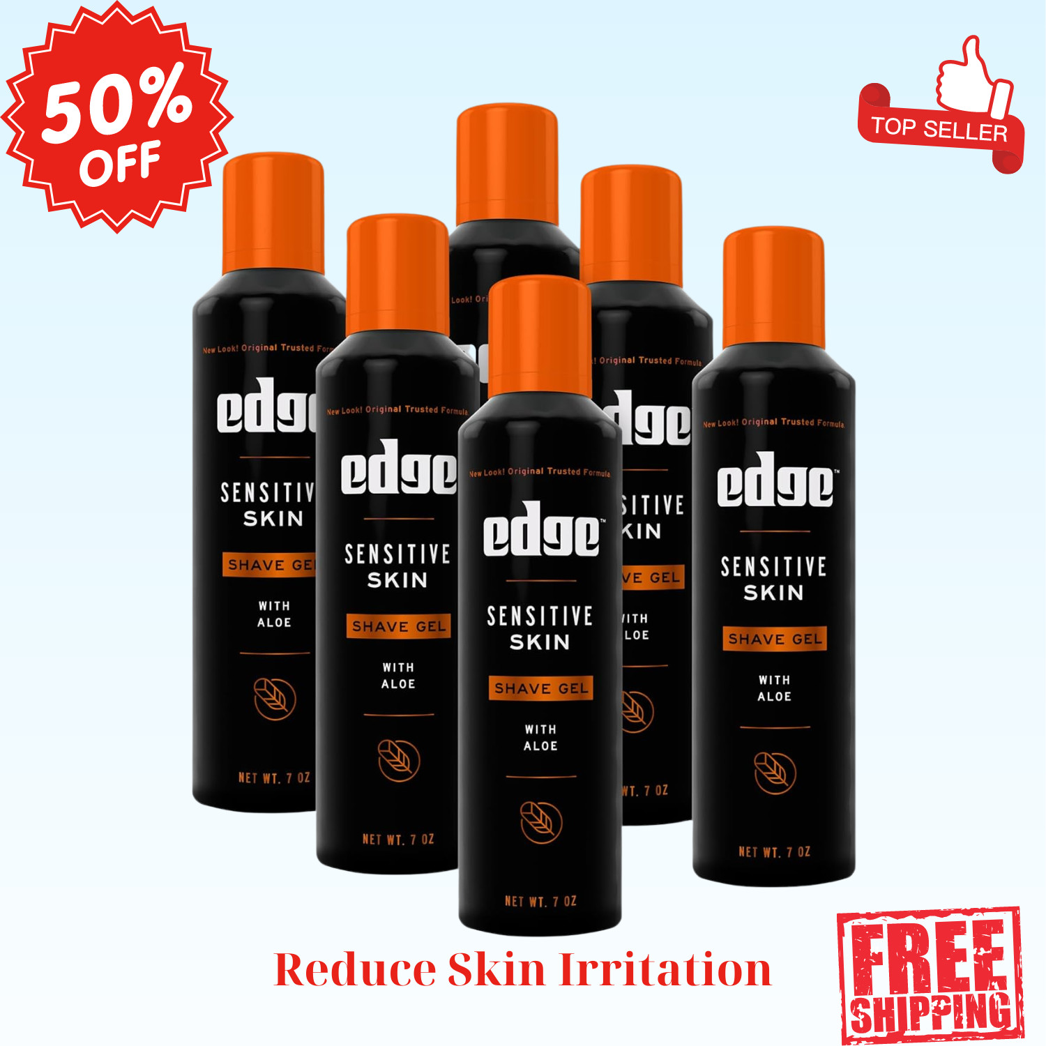 Edge Sensitive Skin Shave Gel for Men with Aloe, 7 Oz Each, 