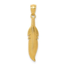 14k Yellow Gold Polished Feather Pendant 0.53g L-28.65mm W-4.95mm Mother Gift