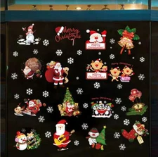 Christmas Santa Claus Reindeer Window Clings Wall Decor Glass Door Sticker Decal