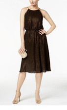 Women s Formal Dress Size 14 JULIA JORDAN Brown Cinched-waist Blouson Dress NEW