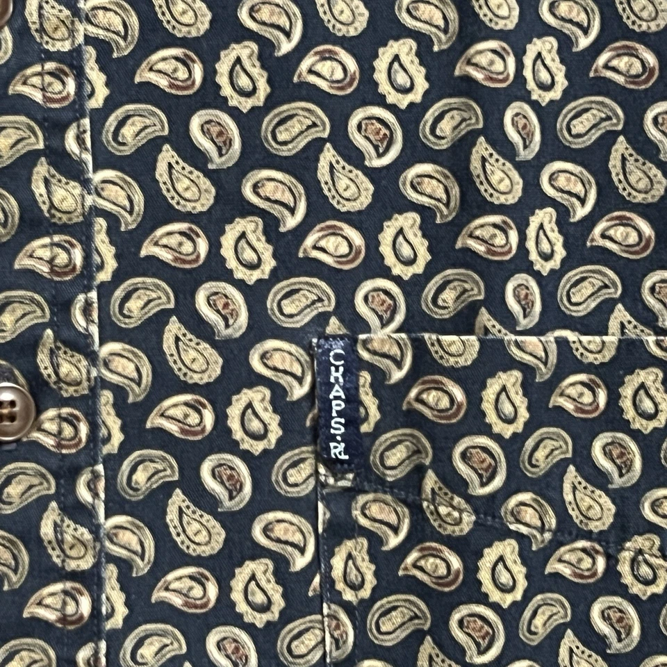 Camisa De Colección Años 90 Chaps Ralph Lauren Para Hombres Extra Grande Azul Paisley Spellout Logo Foto 3 de 4